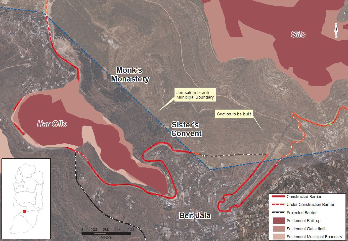 Map of the Barrier construction in the area of Beit Jala