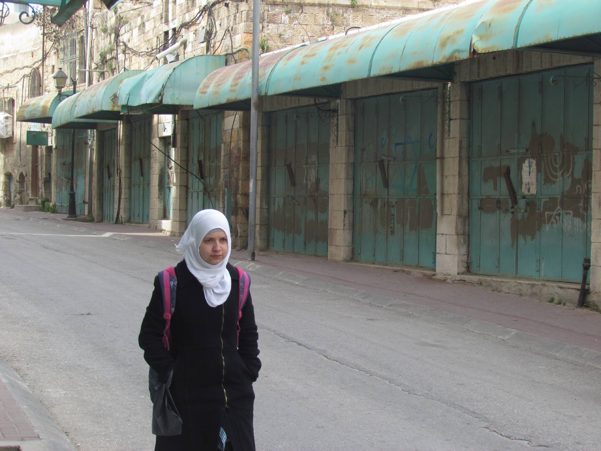 The Shuhada street in the Israeli-controlled section of Hebron City, March 2013. Palestinian movement is almost totally banned and all shops were closed by military order. 