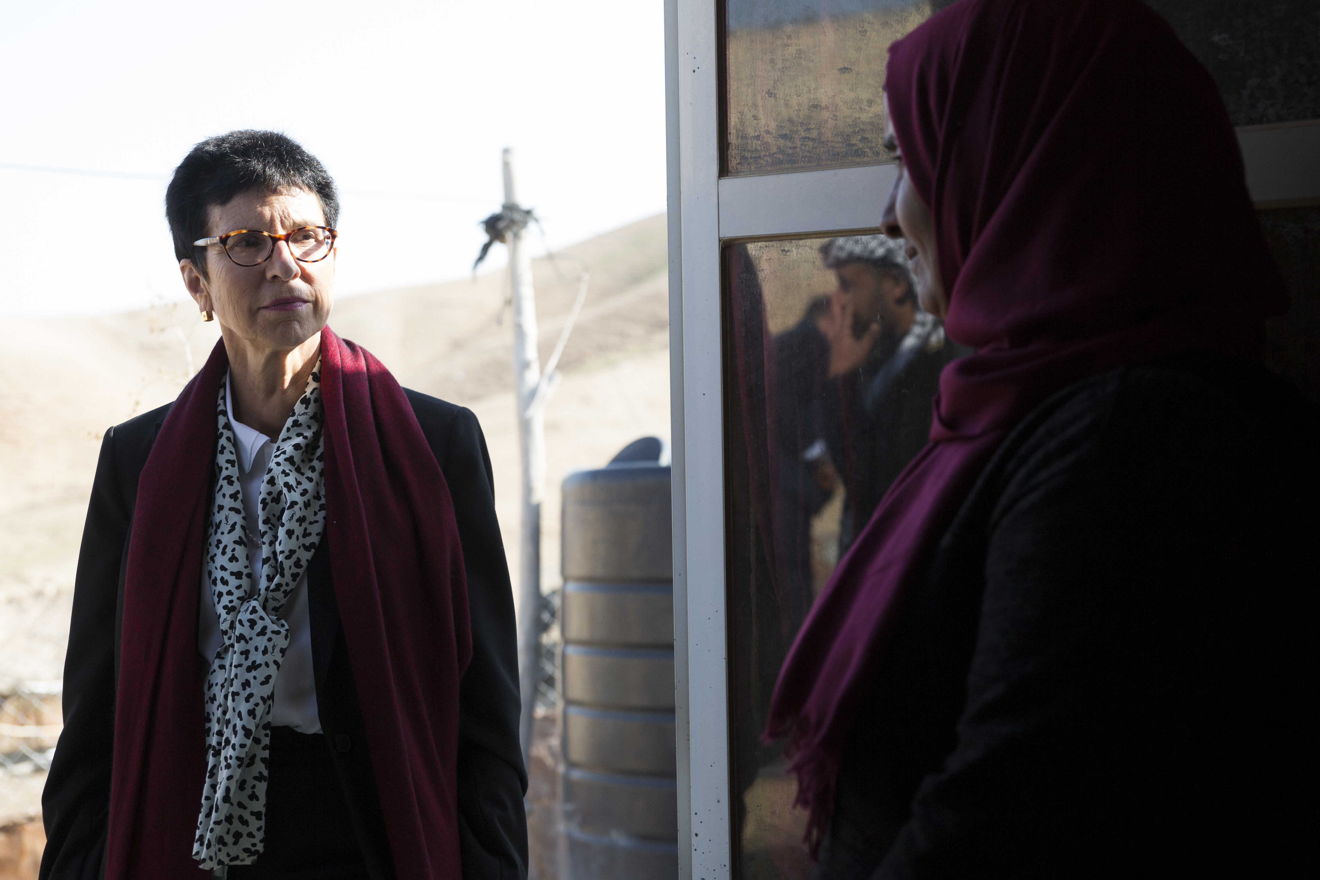 United Nations Assistant Secretary-General for Humanitarian Affairs and Deputy Emergency Relief Coordinator, Ursula Mueller, in the Palestinian Bedouin community of Sateh al Bahr, in the central West Bank, 14 January 2020. Photo by Ahed Izhiman