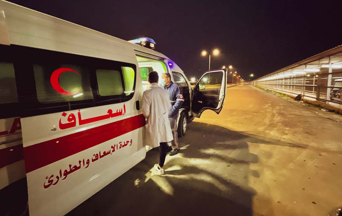 Erez Crossing: A cancer patient is waiting for an Israeli platted ambulance to undergo chemotherapy at Augusta Victoria hospital