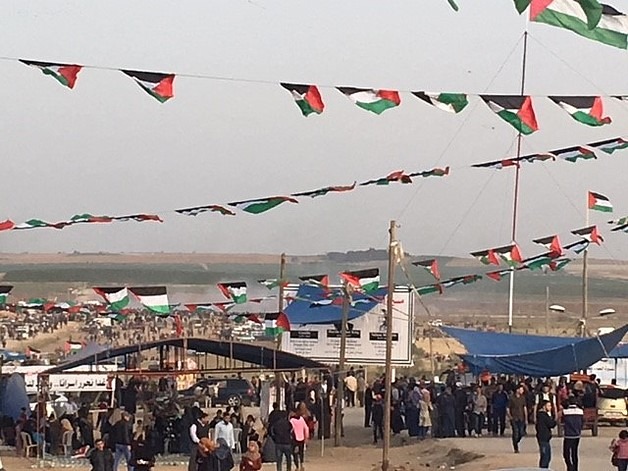 The “Great March of Return” demonstration near the perimeter fence, east of Gaza city, 13 April 2018.