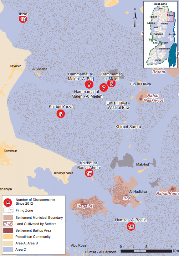 Map: North Jordan Valley: Communities temporarily displaced due to Israeli military training