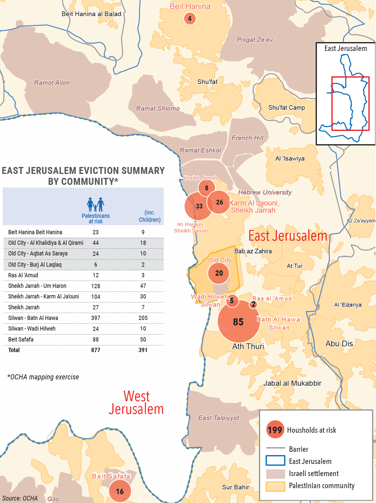 Map: East Jerusalem - Palestinians at risk of eviction