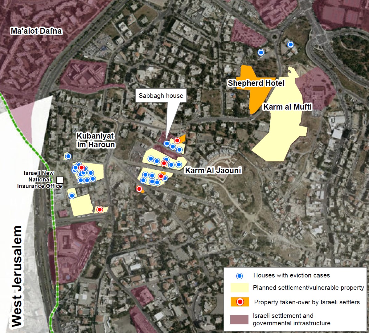 Map: Sheikh Jarrah: settlements and Palestinians at risk of displacement - 2019