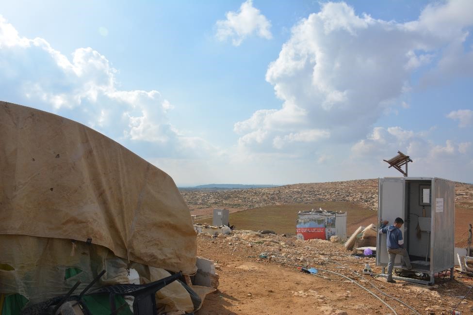 New latrine beside a home in Khirbet ar Ratheem community, connected to water, and serving one family