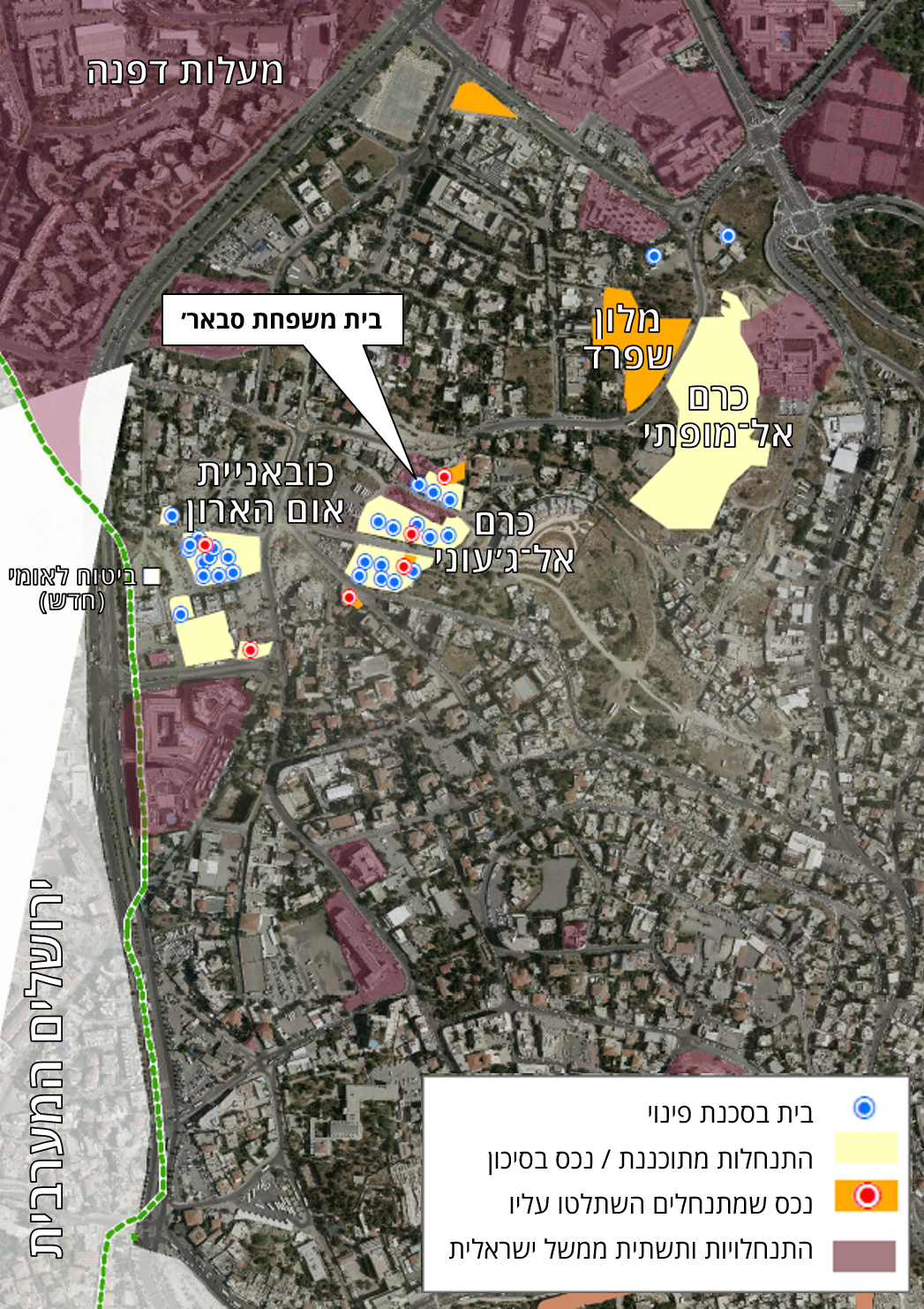 מפה 2 | שייח׳ ג׳ראח: התנחלויות ופלסטינים בסכנת עקירה – 2019
