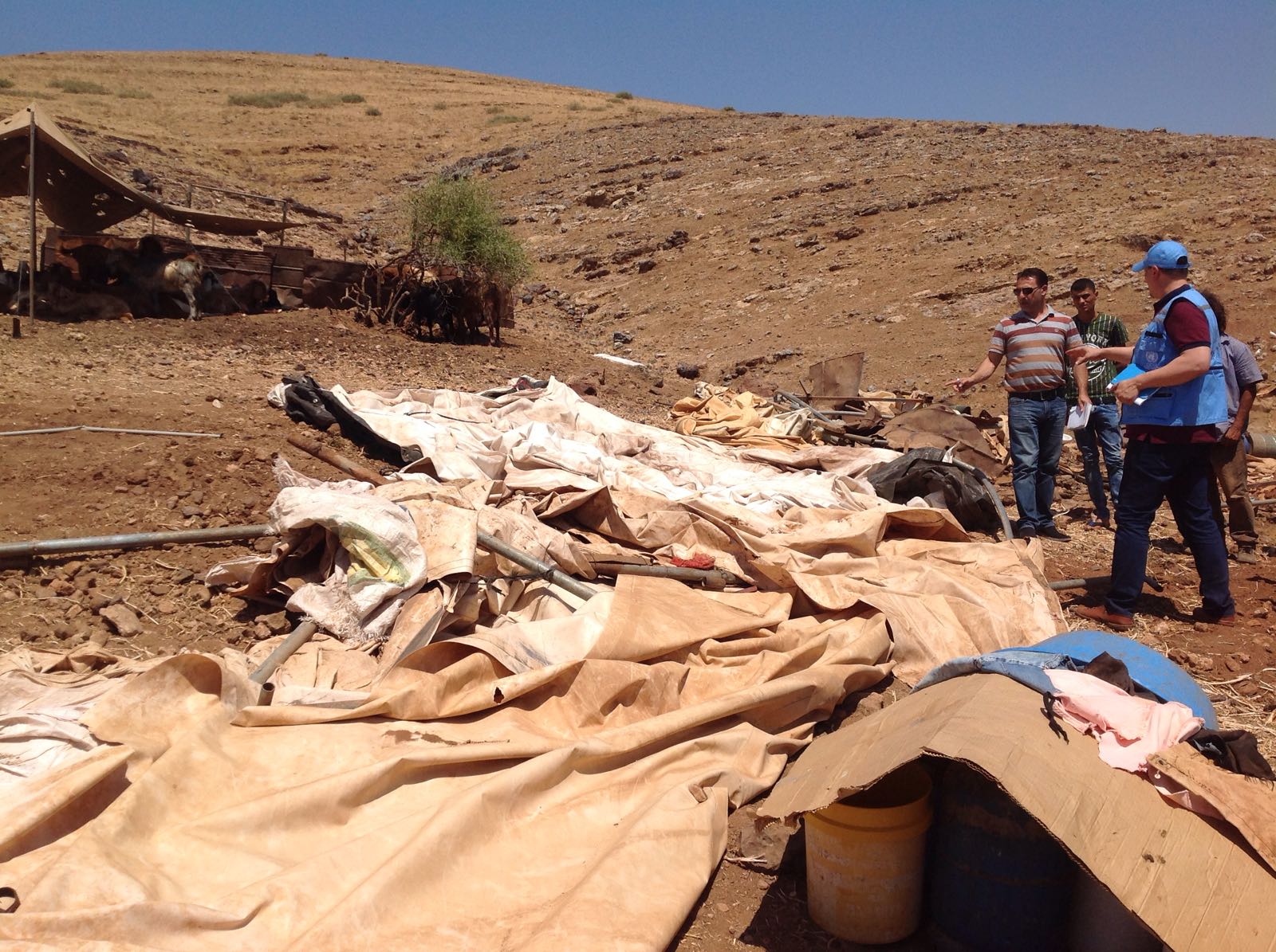 Needs assessment ongoing following a demolition in the Khirbet ar Ras al Ahmar community in the Northern Jordan Valley, 30 July, 2019. ©  Photo by OCHA