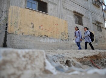 13 Children on their way to school, Ash Shuja’iyeh, Gaza. 2015 UNRWA Photo by Ahmad Awad
