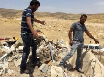 One of eight demolished homes in Mirkez community in the Massafer Yatta area (Hebron), 3 June 2020. Photo by OCHA.