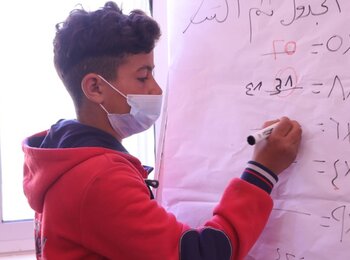 “Going back to school was my decision. I feel strong and proud of myself for doing it,” 13-year-old Walid, Gaza.