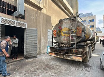 The delivery of fuel to hospitals in northern Gaza. Photo by the World Health Organization