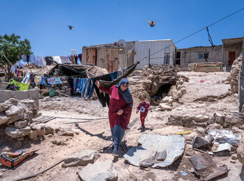 Residents of Kirbet at Tabban, one of 13 communities at risk of forcible transfer in Masafer Yatta, southern West Bank, 16 June 2022. ©Photo by OCHA