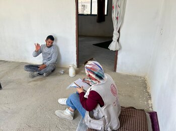 Fadi Obiyat, whose home now has weatherproofing, water, latrines, and privacy partitions thanks to a project funded by the oPt HF. Fadi is Khalaf's brother. Photo by Ma'an Fadi Obiyat, whose home now has weatherproofing, water, latrines, and privacy partitions thanks to a project funded by the oPt HF. Fadi is Khalaf's brother. Photo by Ma'an