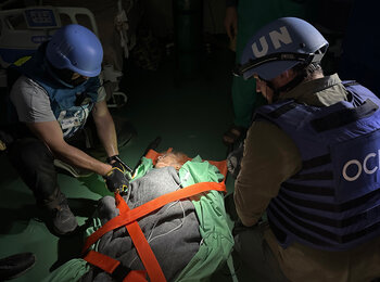 Medical evacuation from Nasser hospital, 18 February. Since 18 February, 51* patients have been evacuated from the hospital. Still remaining there are 325 people, including some 140 sick and injured patients, their families, and healthcare workers. Photo by WHO