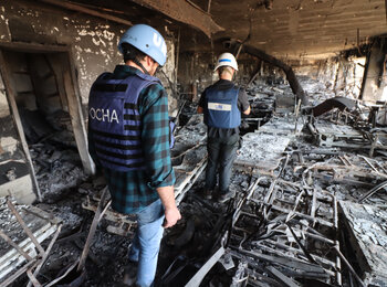 On 5 April, a UN assessment mission observed the extensive damage to Al Shifa Hospital, many parts of which are destroyed. The facility is no longer functional, and no patients are on site. Unexploded ordnance remains an immediate risk following several weeks of heavy fighting. Photo by OCHA.