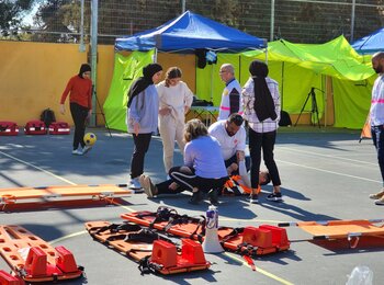 Training provided to residents of the West Bank on emergency medical response, to prepare for instances where ambulances are obstructed, delayed or attacked. Photo by WHO