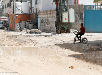 A residential area where infrastructure was heavily damaged in the Jenin Refugee Camp following an operation carried out by Israeli forces. Photo by UNICEF-SoP/2024/Alaa Badarneh, 25 May 2024 