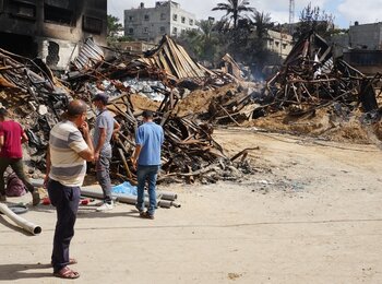 חורבות מחסן האספקה החקלאית, יולי 2021. צילום: משרד האו״ם לתיאום עניינים הומניטריים.