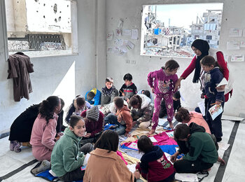 Palestinian children gather in Jabaliya for recreation and learning activities. Photo by OCHA 