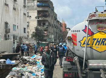 Fuel delivery to power lifesaving operations at Kamal Adwan Hospital, the only paediatrics hospital in the north of Gaza. Photo by OCHA, 19 March 2024