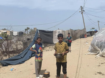 Displaced children in al-Mawasi, Gaza. Photo: OCHA