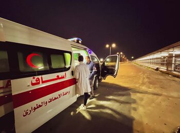 Erez Crossing: A cancer patient is waiting for an Israeli platted ambulance to undergo chemotherapy at Augusta Victoria hospital