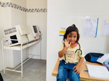 Five-year-old Samar during a check-up at the mobile clinic in An Najada, southern West Bank. Photo by CARE.