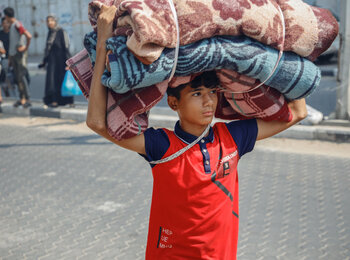 A displaced child in Gaza, October 2023. Photo by UNRWA