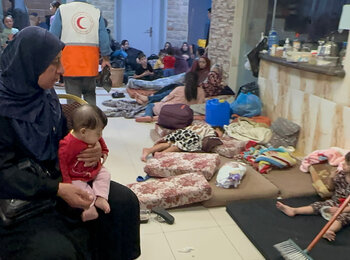 Displaced Palestinians staying at Al Quds hospital in Gaza, 29 October 2023. Photo by WHO