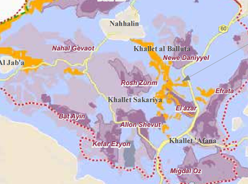 Map: "State land" declarations in the Gush Etzion settlemennt area (Bethlehem) - cropped