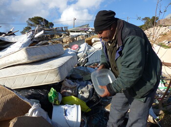Salem from Jabal al Baba between the rubble of his demolished house , January 2017. © Photo by OCHA