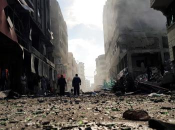 A street in Gaza city after an Israeli airstrike hit a multistory building on 13 November 2018. © Photo by Muthana El Najjar