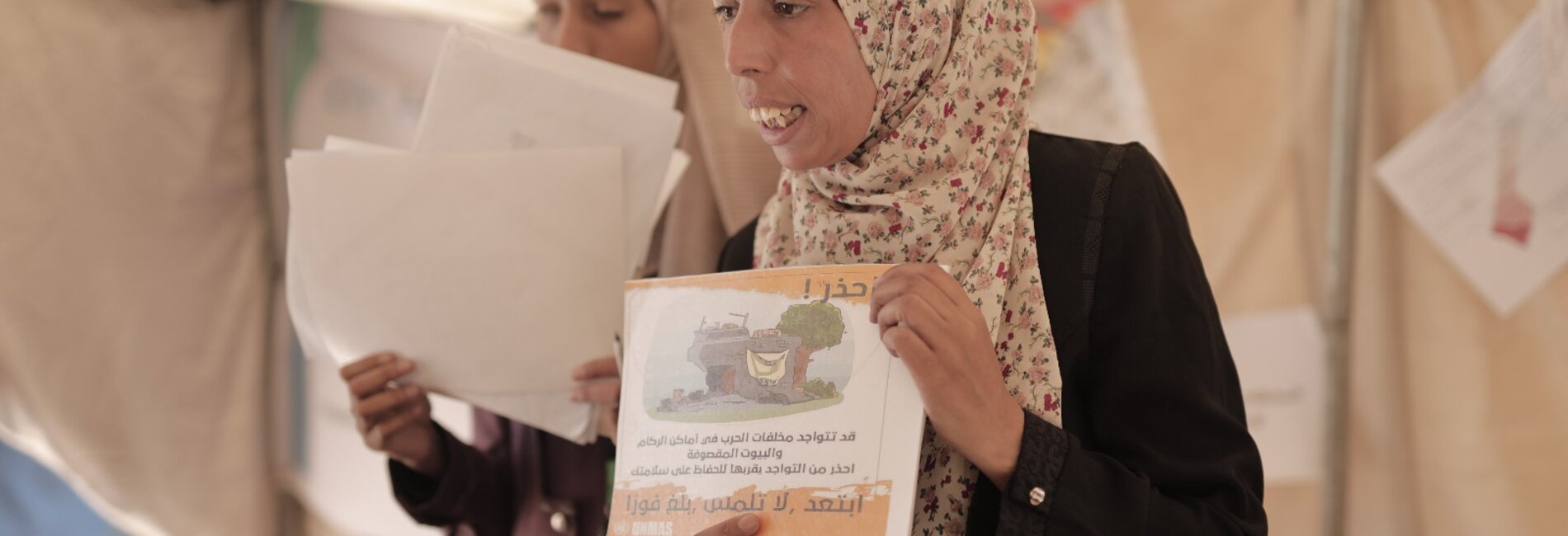 Rama facilitating an awareness-raising session in Gaza. Photo by Atfaluna