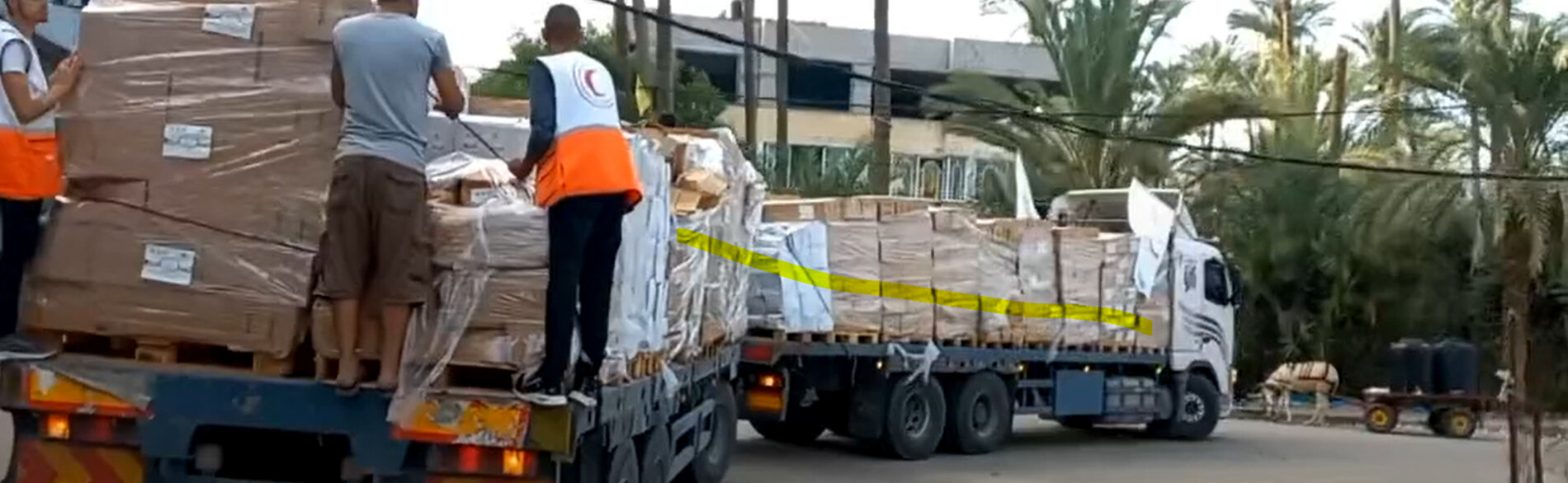 Aid distribution in the Gaza Strip. Screenshot from a video by PRCS