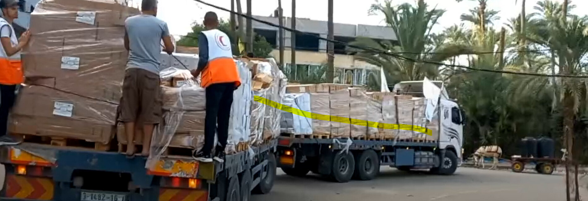 Aid distribution in the Gaza Strip. Screenshot from a video by PRCS