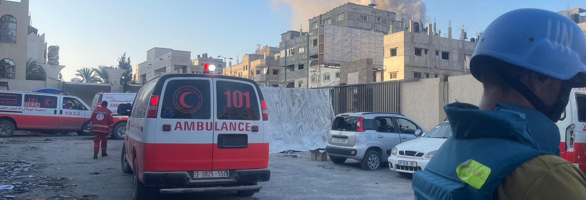 Medical evacuation of 24 patients from Al Amal hospital amid hostilities in Khan Younis, 25 February 2024. The UN and the Palestine Red Crescent Society have additionally completed the evacuation of 72 critical cases from Nasser hospital in Khan Younis, Photo by OCHA 