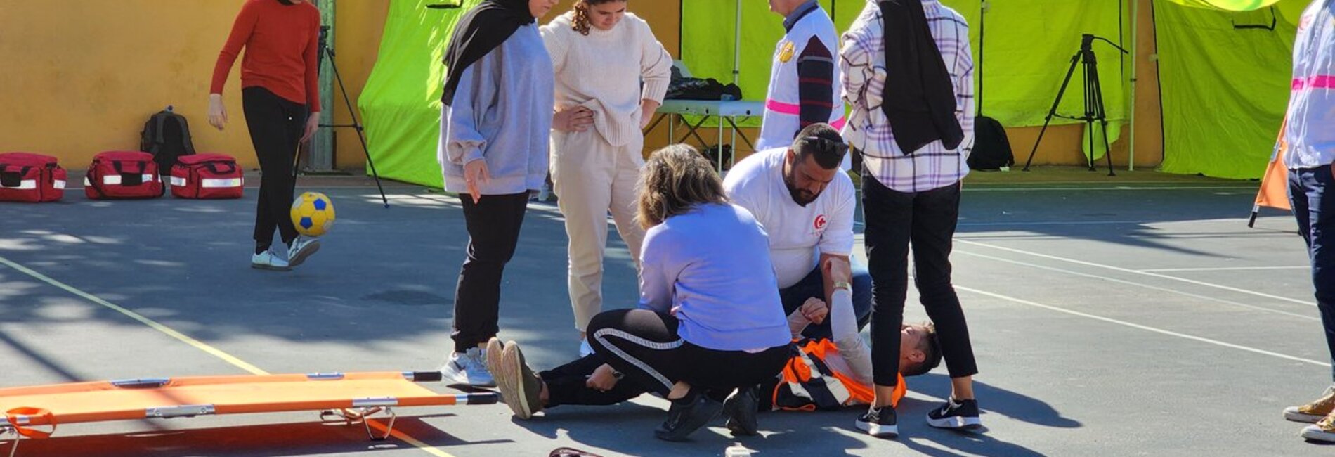 Training provided to residents of the West Bank on emergency medical response, to prepare for instances where ambulances are obstructed, delayed or attacked. Photo by WHO