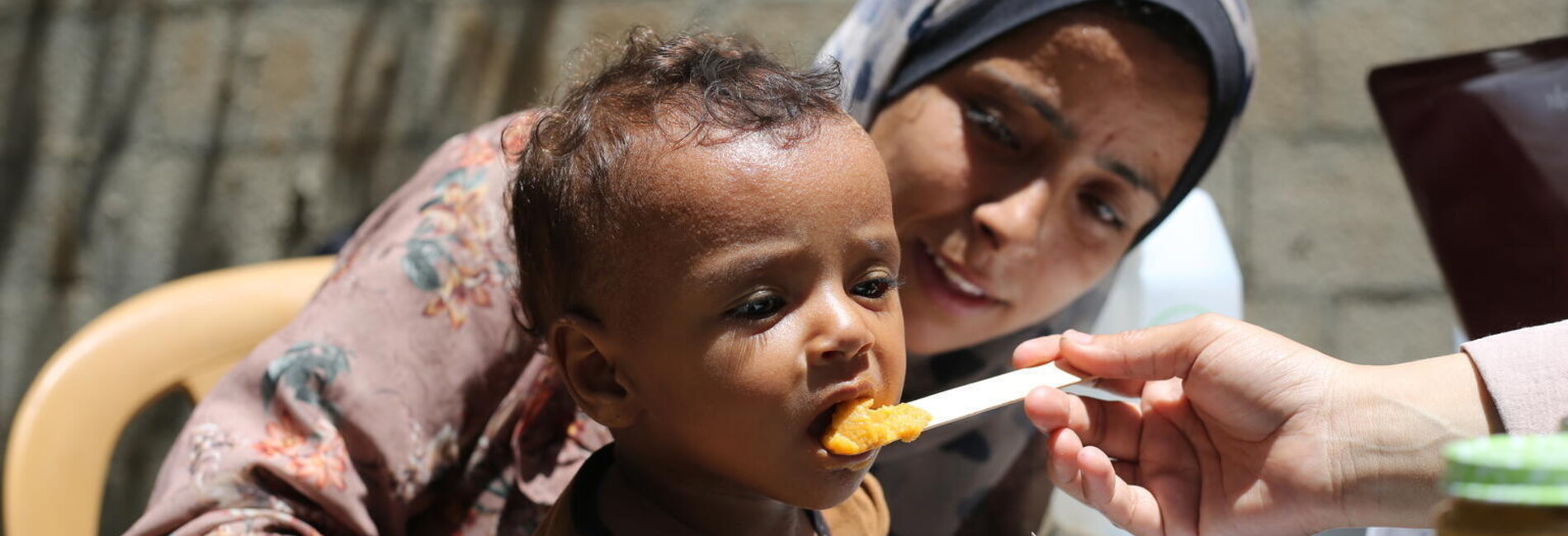Providing nutrition treatment to a child in Gaza. Photo by UNICEF/El Baba