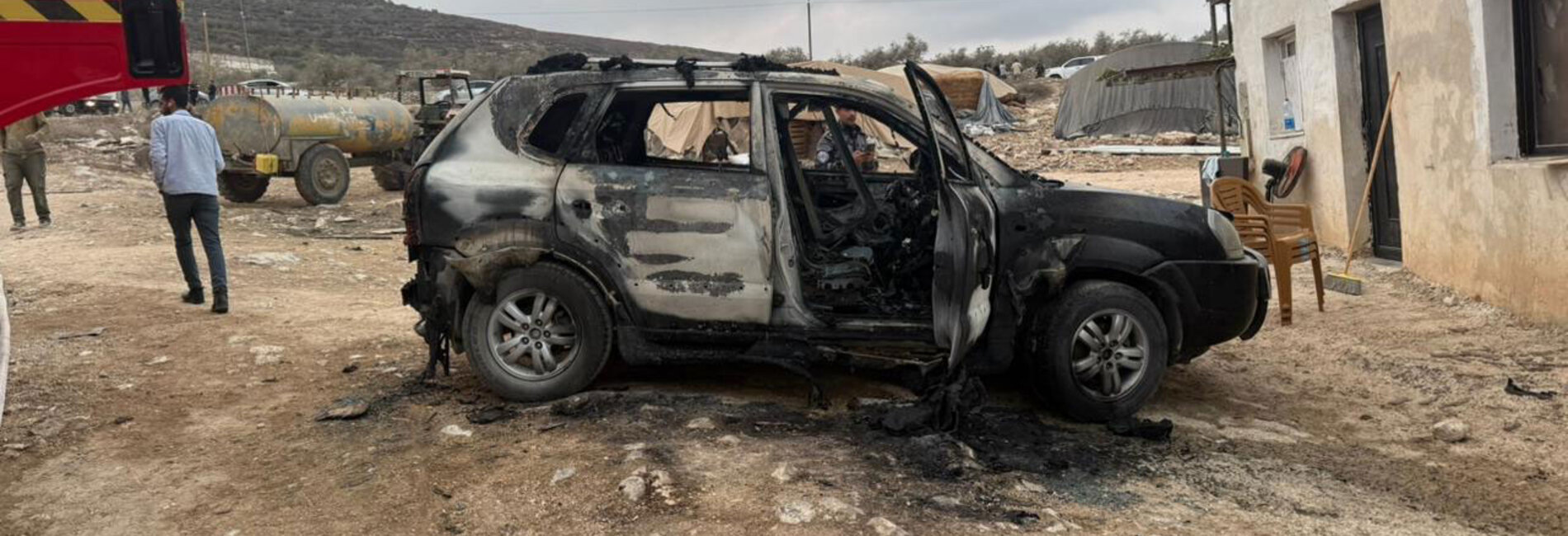 One of five Palestinian-owned vehicles set on fire by Israeli settlers in Beit Lid on 11 November 2025. Photo courtesy of a community member. 