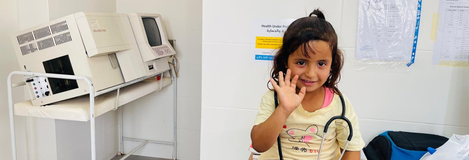 Five-year-old Samar during a check-up at the mobile clinic in An Najada, southern West Bank. Photo by CARE.