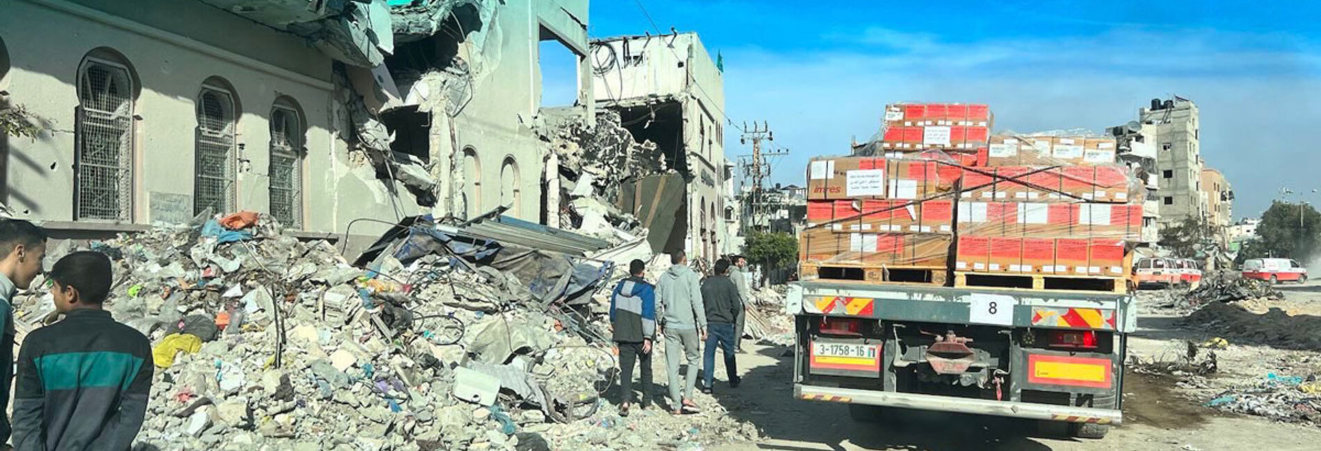 Aid delivered to Al Ahli hospital on 9 December 2023 in a high-risk mission to northern Gaza, which has otherwise been off limits to humanitarian agencies. Active shelling and artillery fire was noticed nearby. In a statement for Human Rights Day, the Humanitarian Coordinator reiterated her call for safe access for aid deliveries into and throughout Gaza. Photo by WHO 