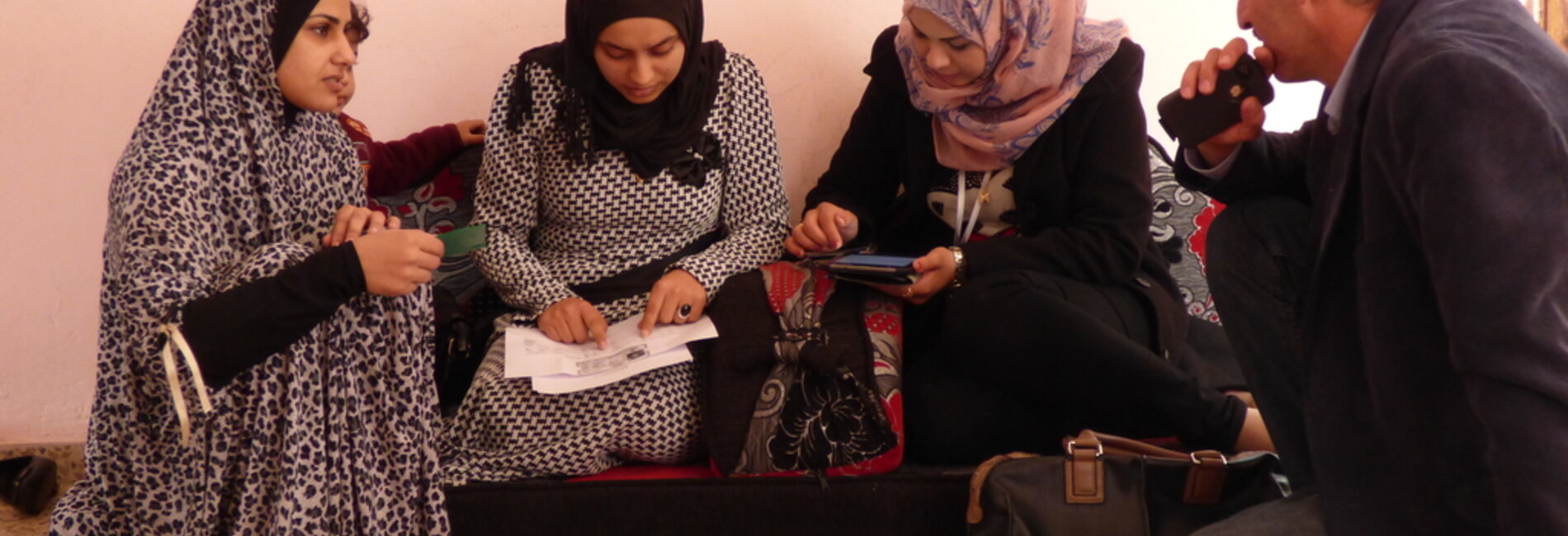 OCHA team surveying a displaced family in Rafah, December 2015