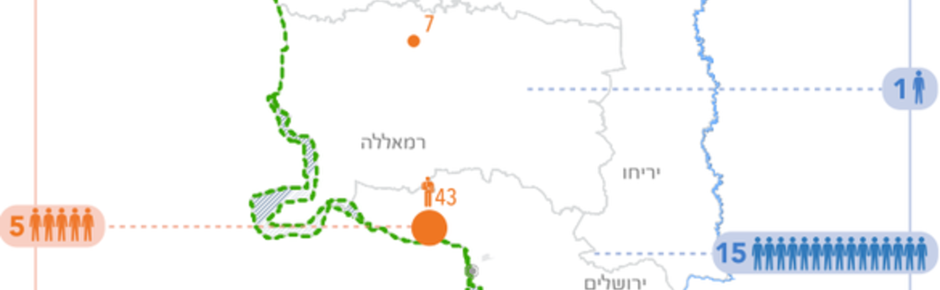 מפה - נפגעים בגדה המערבית ובישראל בחודש אוקטובר 2015