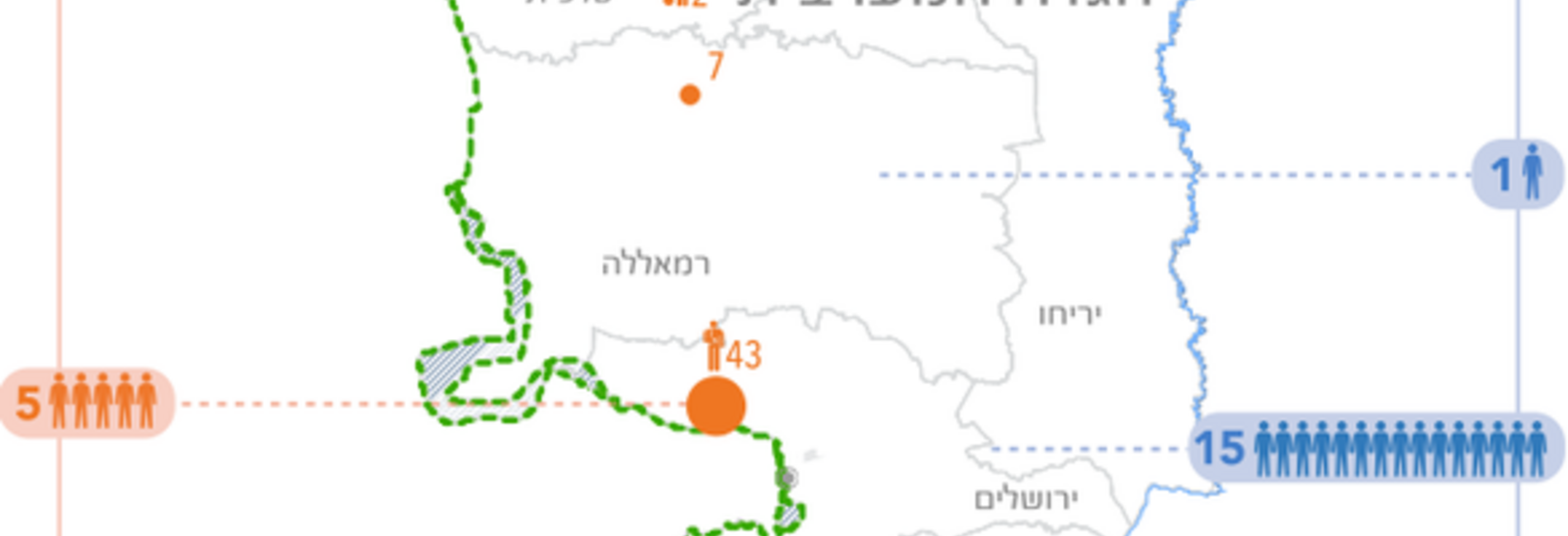 מפה - נפגעים בגדה המערבית ובישראל בחודש אוקטובר 2015