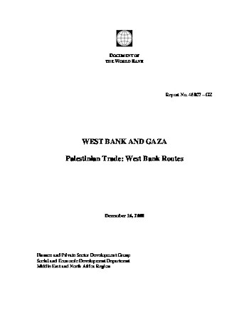 World Bank West Bank And Gaza Palestinian Trade West Bank