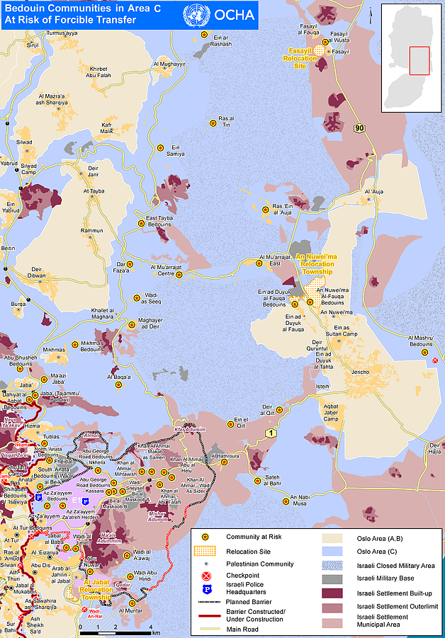 Map: Bedouin communities in Area C at risk of forcible transfer