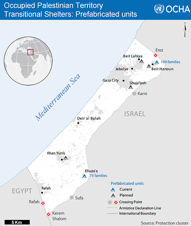 Map: Transitional shelters: prefabricated units