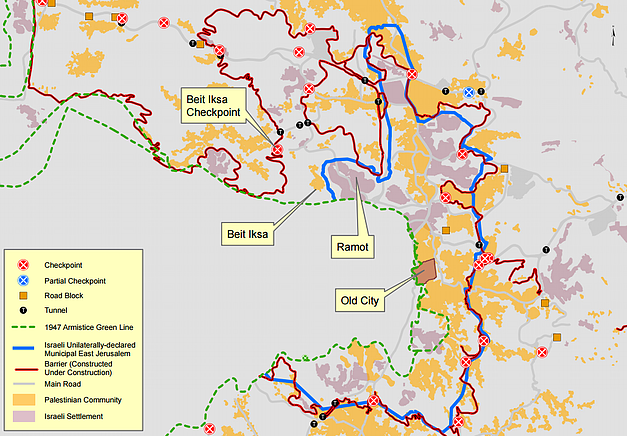 Map: West Bank: Barrier and other access restrictions in the Jerusalem area