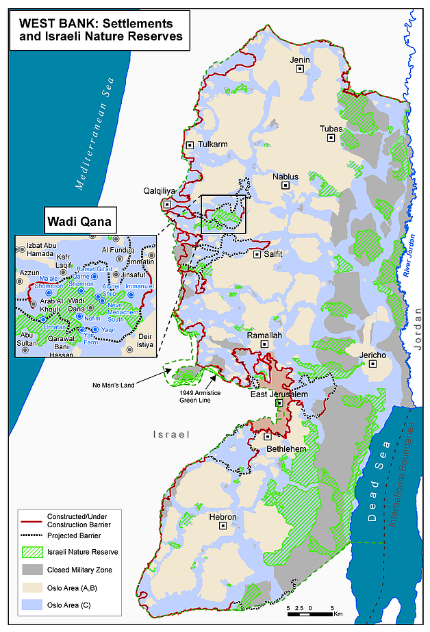 Map: West Bank: Settlements and Israeli nature reserves