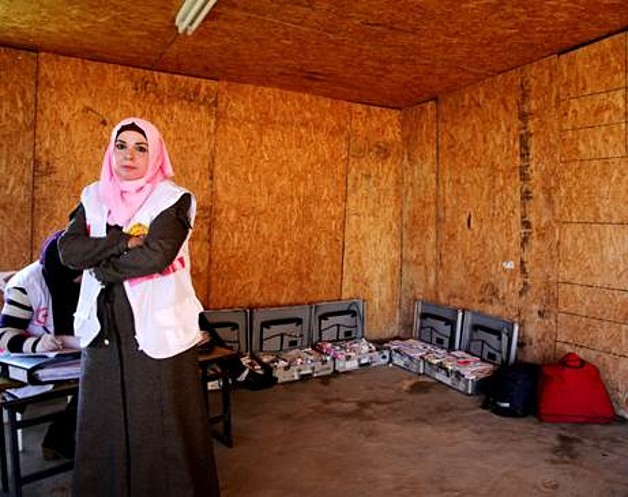 Nabila Mousa in the PMRS mobile health clinic in Khan al Ahmar, March 2018. ©  Photo by: Health Cluster.